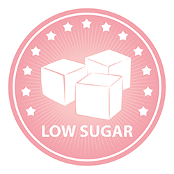 Low sugar label with 3 sugar cubes