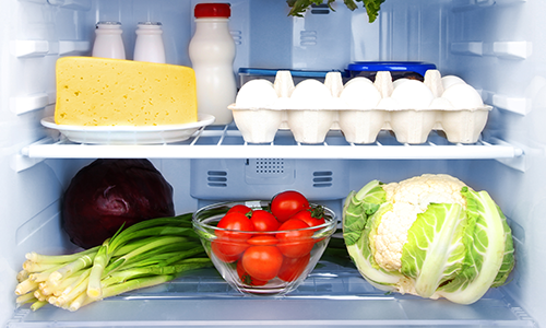 A fridge stocked with foods that you can eat on a low carb diet