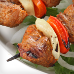 Lamb, Eggplant, Onion and Red Bell Pepper Kebabs